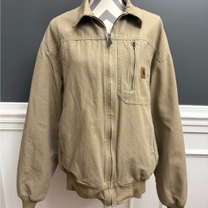 Carhartt Jacket Mens Sz L J163 GKH Tan Collared Full Zip Lightweight Bomber USA